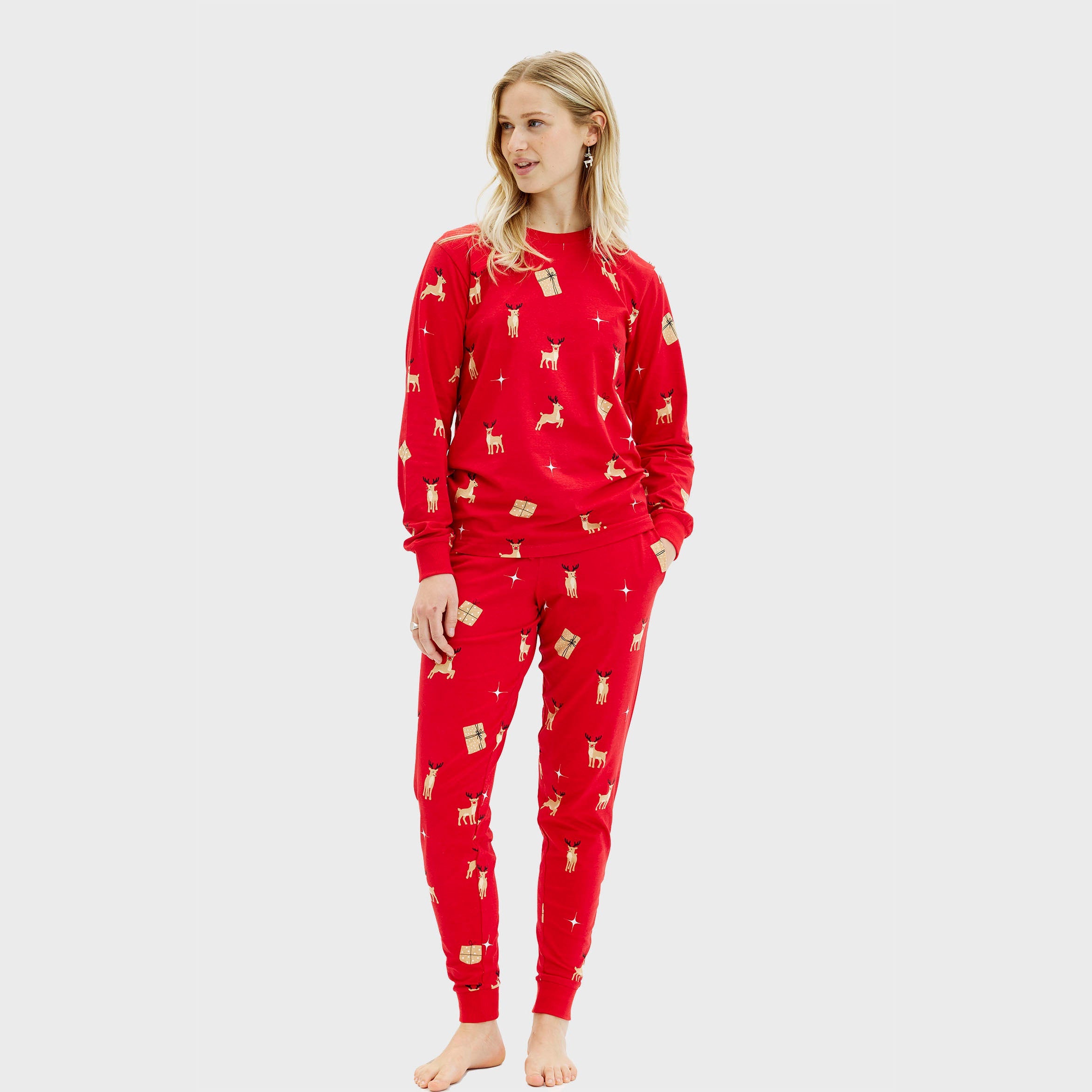 Elegante røde julepyjamas - Dame.